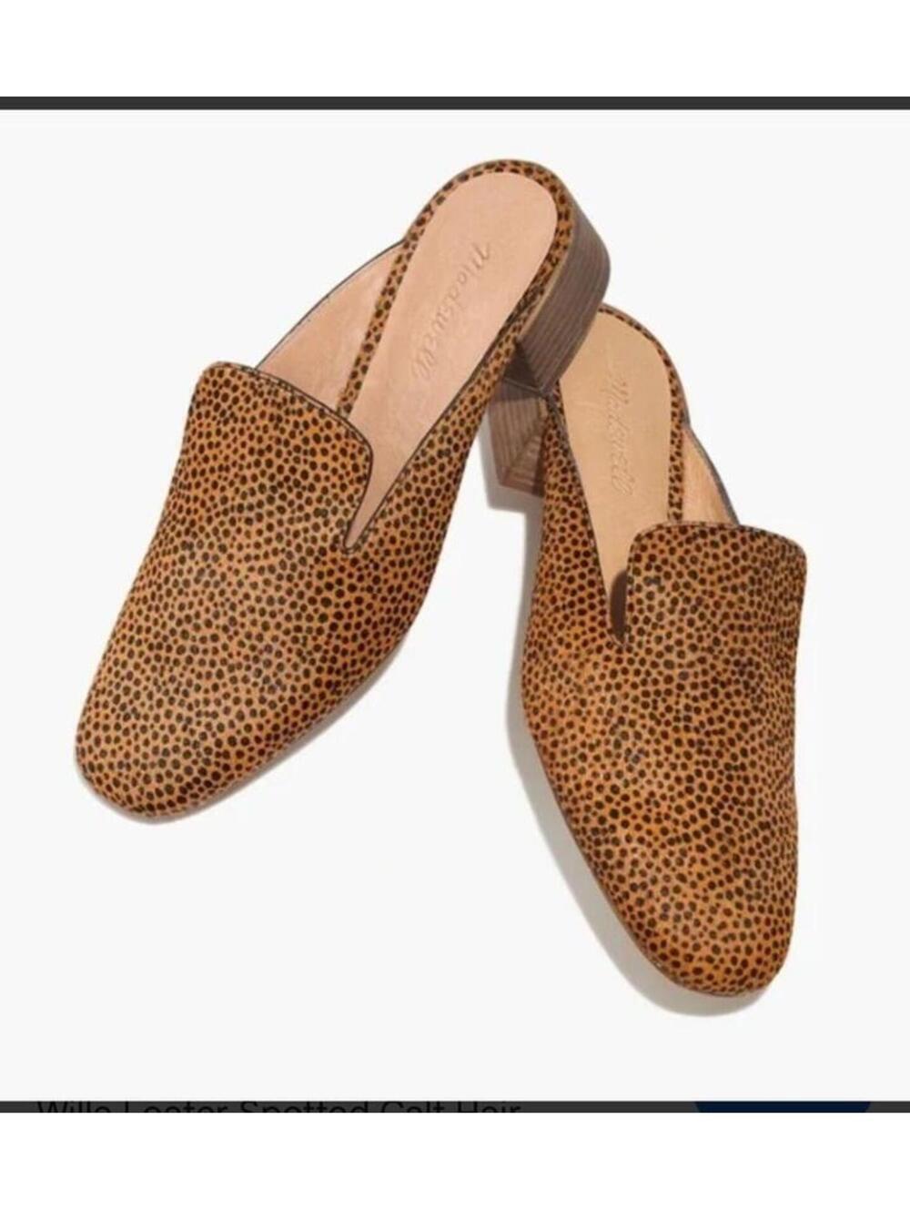 Excellent Condition Madewell Ponyhair spotted cheetah leopard mule slides 7.5